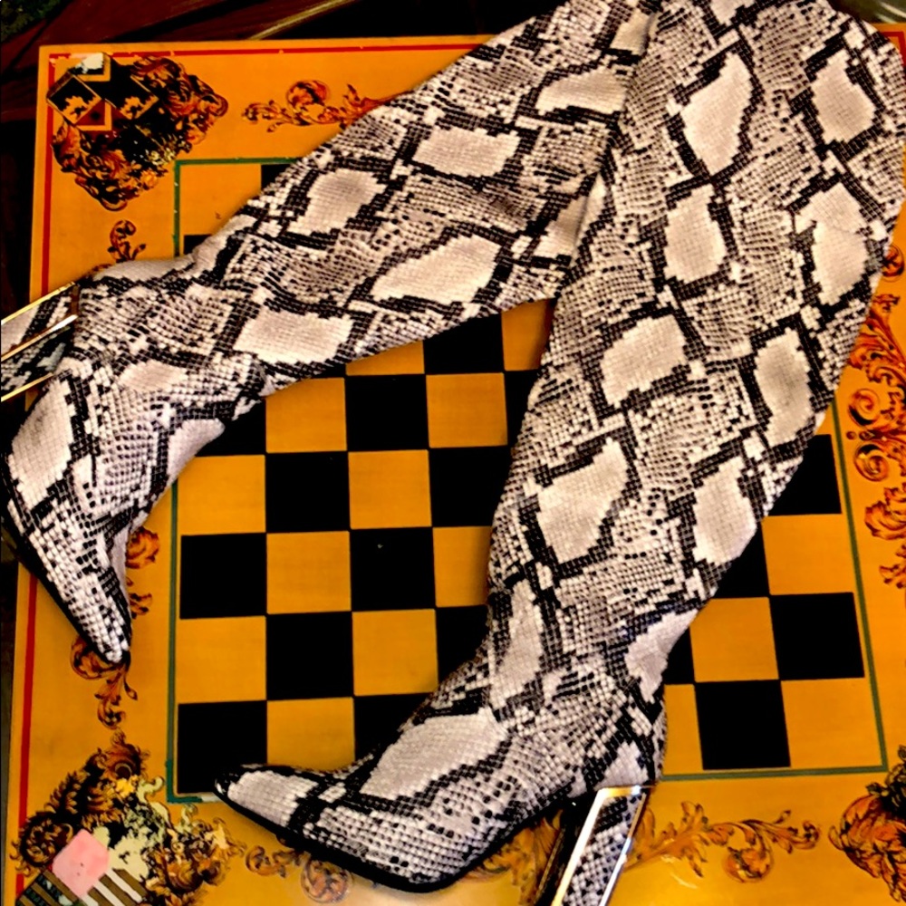 Bamboo Snake Skin Over-the-Knee Boots